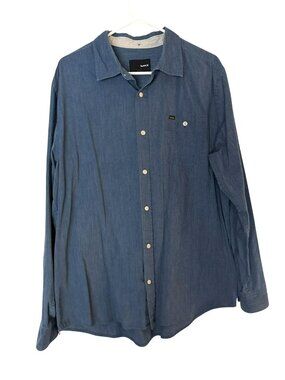 Hurley Men's Blue Button-Up Long Sleeve Cotton Blend Casual Wear Shirt XL